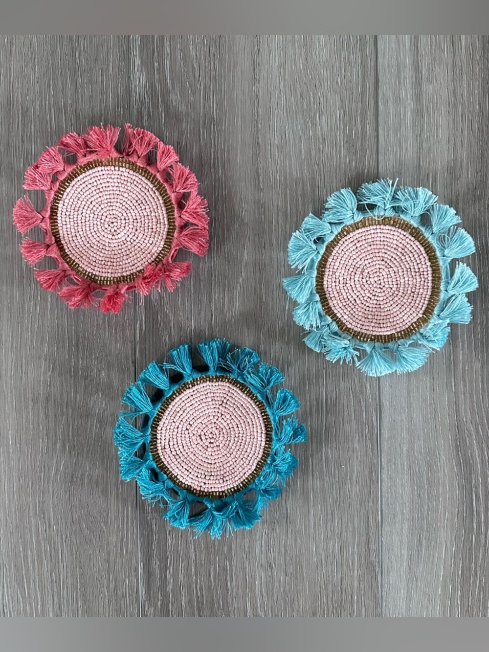 Set of 3 Beaded Tassel Coasters